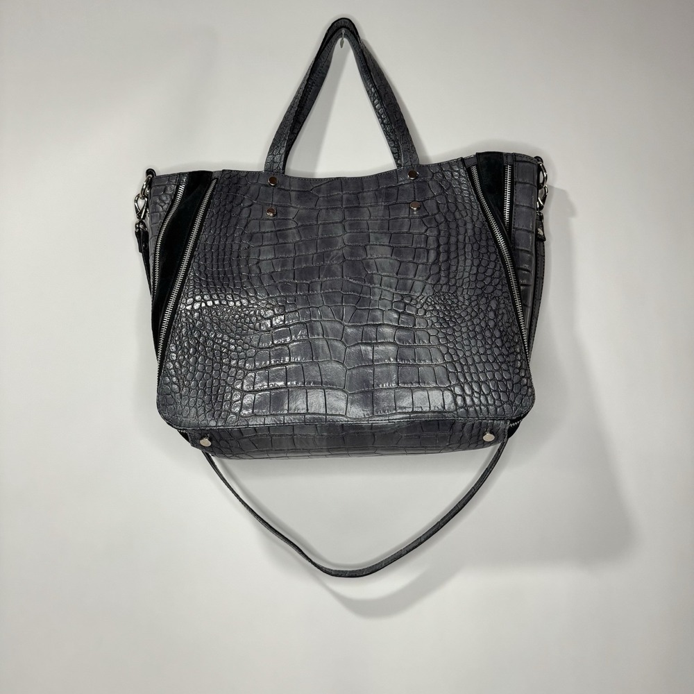 Claudia Firenze gray crocodile embossed genuine leather handbag. Made In Italy. - Picture 6 of 16